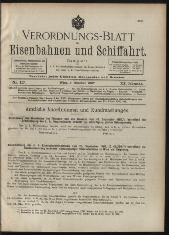 Verordnungs-Blatt für Eisenbahnen und Schiffahrt: Veröffentlichungen in Tarif- und Transport-Angelegenheiten 19071005 Seite: 1