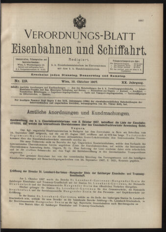 Verordnungs-Blatt für Eisenbahnen und Schiffahrt: Veröffentlichungen in Tarif- und Transport-Angelegenheiten 19071010 Seite: 1