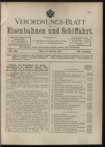 Verordnungs-Blatt für Eisenbahnen und Schiffahrt: Veröffentlichungen in Tarif- und Transport-Angelegenheiten 19071012 Seite: 1