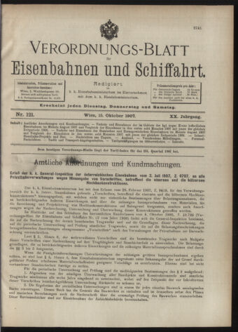 Verordnungs-Blatt für Eisenbahnen und Schiffahrt: Veröffentlichungen in Tarif- und Transport-Angelegenheiten 19071015 Seite: 1