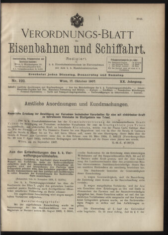 Verordnungs-Blatt für Eisenbahnen und Schiffahrt: Veröffentlichungen in Tarif- und Transport-Angelegenheiten 19071017 Seite: 1