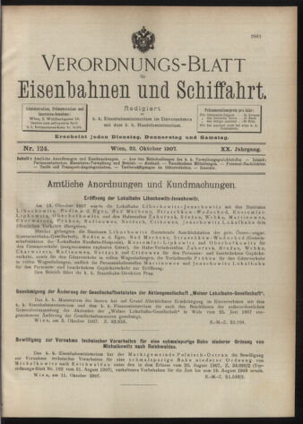 Verordnungs-Blatt für Eisenbahnen und Schiffahrt: Veröffentlichungen in Tarif- und Transport-Angelegenheiten 19071022 Seite: 1