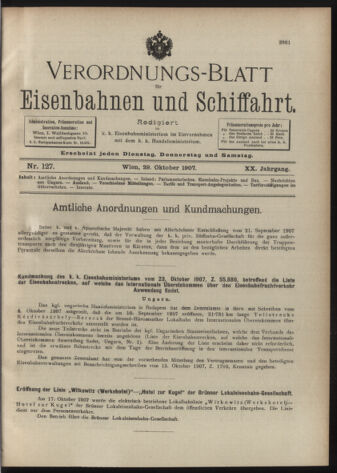 Verordnungs-Blatt für Eisenbahnen und Schiffahrt: Veröffentlichungen in Tarif- und Transport-Angelegenheiten 19071029 Seite: 1