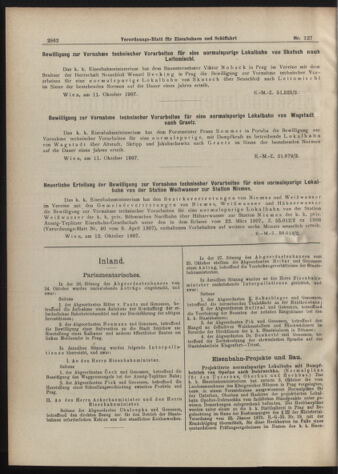 Verordnungs-Blatt für Eisenbahnen und Schiffahrt: Veröffentlichungen in Tarif- und Transport-Angelegenheiten 19071029 Seite: 2