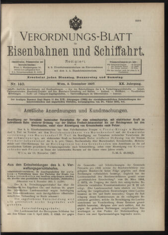 Verordnungs-Blatt für Eisenbahnen und Schiffahrt: Veröffentlichungen in Tarif- und Transport-Angelegenheiten 19071203 Seite: 1