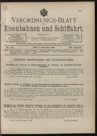 Verordnungs-Blatt für Eisenbahnen und Schiffahrt: Veröffentlichungen in Tarif- und Transport-Angelegenheiten 19071205 Seite: 1