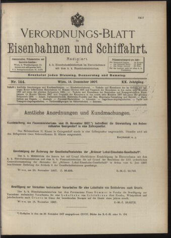 Verordnungs-Blatt für Eisenbahnen und Schiffahrt: Veröffentlichungen in Tarif- und Transport-Angelegenheiten 19071212 Seite: 1