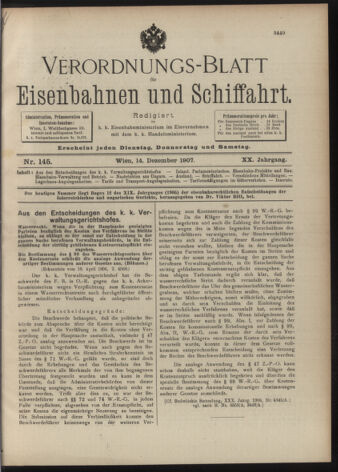 Verordnungs-Blatt für Eisenbahnen und Schiffahrt: Veröffentlichungen in Tarif- und Transport-Angelegenheiten 19071214 Seite: 1