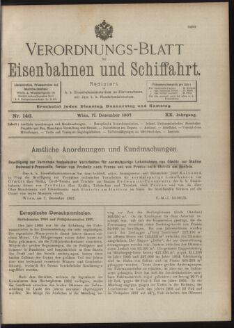 Verordnungs-Blatt für Eisenbahnen und Schiffahrt: Veröffentlichungen in Tarif- und Transport-Angelegenheiten 19071217 Seite: 1