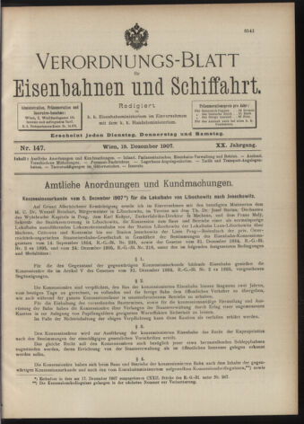 Verordnungs-Blatt für Eisenbahnen und Schiffahrt: Veröffentlichungen in Tarif- und Transport-Angelegenheiten 19071219 Seite: 1