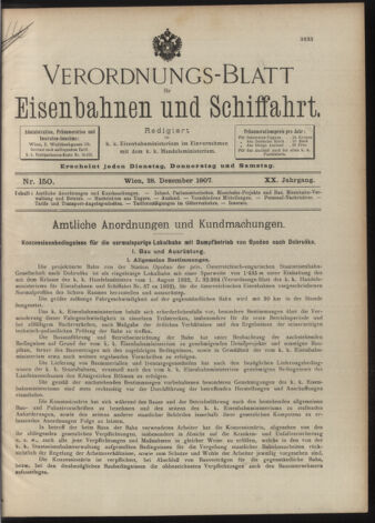 Verordnungs-Blatt für Eisenbahnen und Schiffahrt: Veröffentlichungen in Tarif- und Transport-Angelegenheiten 19071228 Seite: 1