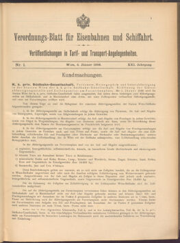 Verordnungs-Blatt für Eisenbahnen und Schiffahrt: Veröffentlichungen in Tarif- und Transport-Angelegenheiten 19080104 Seite: 1