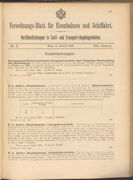 Verordnungs-Blatt für Eisenbahnen und Schiffahrt: Veröffentlichungen in Tarif- und Transport-Angelegenheiten 19080111 Seite: 1