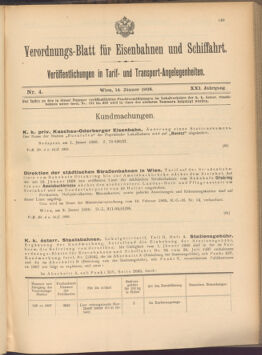 Verordnungs-Blatt für Eisenbahnen und Schiffahrt: Veröffentlichungen in Tarif- und Transport-Angelegenheiten 19080114 Seite: 1