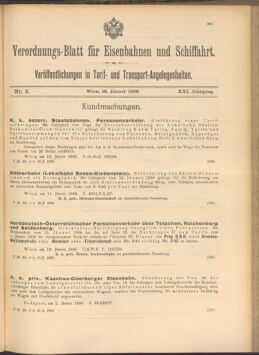 Verordnungs-Blatt für Eisenbahnen und Schiffahrt: Veröffentlichungen in Tarif- und Transport-Angelegenheiten 19080116 Seite: 1