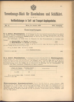 Verordnungs-Blatt für Eisenbahnen und Schiffahrt: Veröffentlichungen in Tarif- und Transport-Angelegenheiten 19080118 Seite: 1