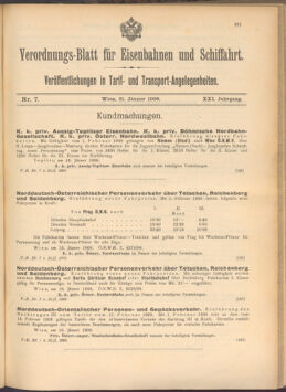 Verordnungs-Blatt für Eisenbahnen und Schiffahrt: Veröffentlichungen in Tarif- und Transport-Angelegenheiten 19080121 Seite: 1