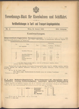 Verordnungs-Blatt für Eisenbahnen und Schiffahrt: Veröffentlichungen in Tarif- und Transport-Angelegenheiten 19080123 Seite: 1