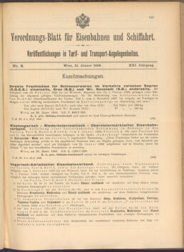 Verordnungs-Blatt für Eisenbahnen und Schiffahrt: Veröffentlichungen in Tarif- und Transport-Angelegenheiten 19080125 Seite: 1