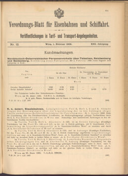 Verordnungs-Blatt für Eisenbahnen und Schiffahrt: Veröffentlichungen in Tarif- und Transport-Angelegenheiten 19080201 Seite: 1