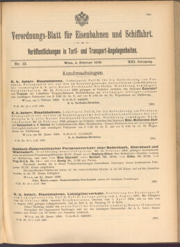 Verordnungs-Blatt für Eisenbahnen und Schiffahrt: Veröffentlichungen in Tarif- und Transport-Angelegenheiten 19080204 Seite: 1