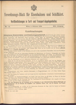 Verordnungs-Blatt für Eisenbahnen und Schiffahrt: Veröffentlichungen in Tarif- und Transport-Angelegenheiten 19080206 Seite: 1