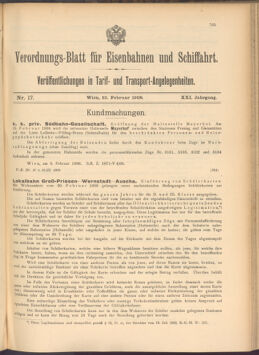 Verordnungs-Blatt für Eisenbahnen und Schiffahrt: Veröffentlichungen in Tarif- und Transport-Angelegenheiten 19080213 Seite: 1