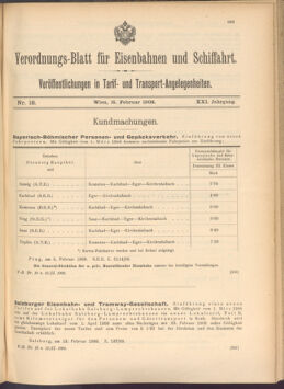 Verordnungs-Blatt für Eisenbahnen und Schiffahrt: Veröffentlichungen in Tarif- und Transport-Angelegenheiten 19080215 Seite: 1