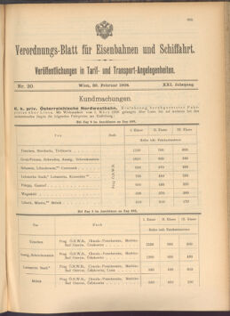 Verordnungs-Blatt für Eisenbahnen und Schiffahrt: Veröffentlichungen in Tarif- und Transport-Angelegenheiten 19080220 Seite: 1