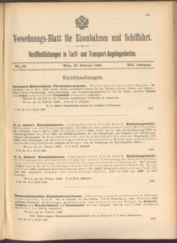 Verordnungs-Blatt für Eisenbahnen und Schiffahrt: Veröffentlichungen in Tarif- und Transport-Angelegenheiten 19080222 Seite: 1