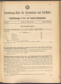 Verordnungs-Blatt für Eisenbahnen und Schiffahrt: Veröffentlichungen in Tarif- und Transport-Angelegenheiten 19080319 Seite: 1