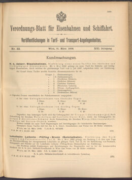 Verordnungs-Blatt für Eisenbahnen und Schiffahrt: Veröffentlichungen in Tarif- und Transport-Angelegenheiten 19080321 Seite: 1