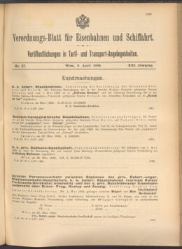 Verordnungs-Blatt für Eisenbahnen und Schiffahrt: Veröffentlichungen in Tarif- und Transport-Angelegenheiten 19080402 Seite: 1