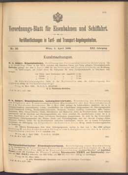 Verordnungs-Blatt für Eisenbahnen und Schiffahrt: Veröffentlichungen in Tarif- und Transport-Angelegenheiten 19080404 Seite: 1