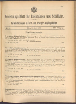 Verordnungs-Blatt für Eisenbahnen und Schiffahrt: Veröffentlichungen in Tarif- und Transport-Angelegenheiten 19080411 Seite: 1