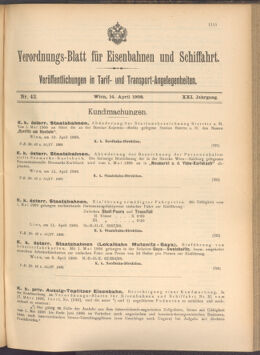 Verordnungs-Blatt für Eisenbahnen und Schiffahrt: Veröffentlichungen in Tarif- und Transport-Angelegenheiten 19080414 Seite: 1