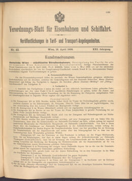 Verordnungs-Blatt für Eisenbahnen und Schiffahrt: Veröffentlichungen in Tarif- und Transport-Angelegenheiten 19080416 Seite: 1