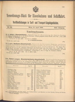 Verordnungs-Blatt für Eisenbahnen und Schiffahrt: Veröffentlichungen in Tarif- und Transport-Angelegenheiten