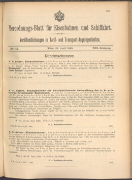 Verordnungs-Blatt für Eisenbahnen und Schiffahrt: Veröffentlichungen in Tarif- und Transport-Angelegenheiten 19080423 Seite: 1