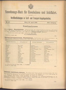 Verordnungs-Blatt für Eisenbahnen und Schiffahrt: Veröffentlichungen in Tarif- und Transport-Angelegenheiten 19080428 Seite: 1