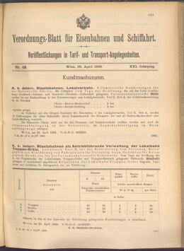 Verordnungs-Blatt für Eisenbahnen und Schiffahrt: Veröffentlichungen in Tarif- und Transport-Angelegenheiten 19080430 Seite: 1