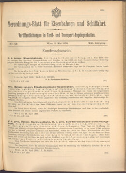 Verordnungs-Blatt für Eisenbahnen und Schiffahrt: Veröffentlichungen in Tarif- und Transport-Angelegenheiten 19080502 Seite: 1