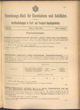 Verordnungs-Blatt für Eisenbahnen und Schiffahrt: Veröffentlichungen in Tarif- und Transport-Angelegenheiten 19080505 Seite: 1