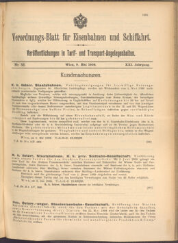 Verordnungs-Blatt für Eisenbahnen und Schiffahrt: Veröffentlichungen in Tarif- und Transport-Angelegenheiten 19080509 Seite: 1