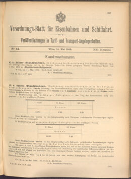 Verordnungs-Blatt für Eisenbahnen und Schiffahrt: Veröffentlichungen in Tarif- und Transport-Angelegenheiten 19080514 Seite: 1