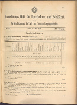 Verordnungs-Blatt für Eisenbahnen und Schiffahrt: Veröffentlichungen in Tarif- und Transport-Angelegenheiten 19080516 Seite: 1