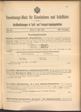 Verordnungs-Blatt für Eisenbahnen und Schiffahrt: Veröffentlichungen in Tarif- und Transport-Angelegenheiten 19080519 Seite: 1