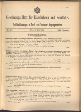 Verordnungs-Blatt für Eisenbahnen und Schiffahrt: Veröffentlichungen in Tarif- und Transport-Angelegenheiten 19080521 Seite: 1