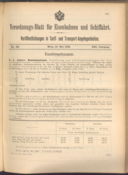 Verordnungs-Blatt für Eisenbahnen und Schiffahrt: Veröffentlichungen in Tarif- und Transport-Angelegenheiten 19080523 Seite: 1