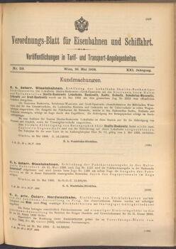 Verordnungs-Blatt für Eisenbahnen und Schiffahrt: Veröffentlichungen in Tarif- und Transport-Angelegenheiten 19080526 Seite: 1